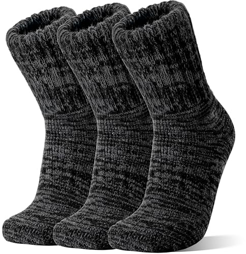 Sandsuced Merino Wool Thermal Boot Socks for Women Men Winter Warm Cozy Thick Hiking Socks 3 Pairs Christmas Stocking Stuffers (Dark Grey Series,L)