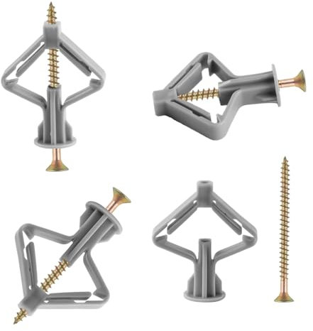 Lot de 80 chevilles papillon pour plaques de plâtre avec vis, chevilles à expansion papillon avec jeu de vis, chevilles auto-perceuses pour cloison sèche, plaques de plâtre, plaques de plâtre, murs en