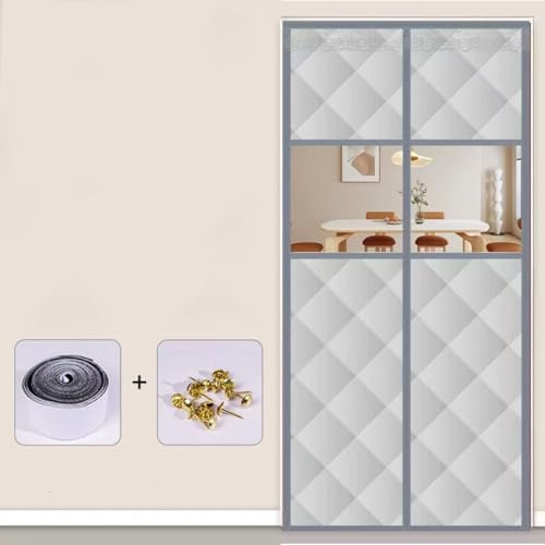 Rideau de protection thermique magnétique pour portes,Rideau de Porte Anti Froid,Rideau de Porte Magnétique Auto-absorbant,Rideau de Porte Épaississant,Avec fenêtre (95cm x 210cm,Gray)