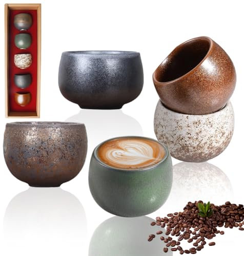 Espressotassen Set, Dickwandig Keramik Espresso Tassen Set, Mini Espressotasse, Handgefertigt Porzellan Kaffeetassen Set, Keramik Teetassen Set für Mokka, Macchiato, Perfekt Geschenk für Frauen Männer