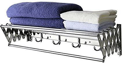 Porte-Serviettes Mural Pliable en Acier Inoxydable avec 4 Crochets pour Salle de Bain et Cuisine - Rails Porte-Serviettes extensibles/100 cm