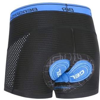 BERGRISAR Pantalones de ciclismo acolchados para hombre, con acolchado 3D para el asiento, azul y negro, M