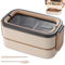 Fiambrera de 1400 ml: Bento Box de 2 niveles con compartimentos, gran volumen a prueba de fugas, fiambrera de acero inoxidable, hermética con juego de cubiertos, fiambrera sin BPA, caja de desayuno