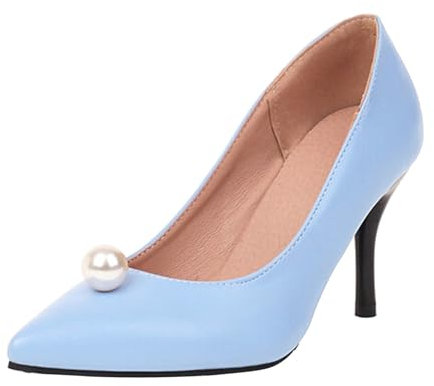 Damklackade Pumps Vår Sexiga Stängda Toe Klassisk Stilfull Klack Sandaler Brud Stiftklackar Bröllop Klänning Skor För Företag Och Företag Slip-On Modeskor, Blå, 40 EU