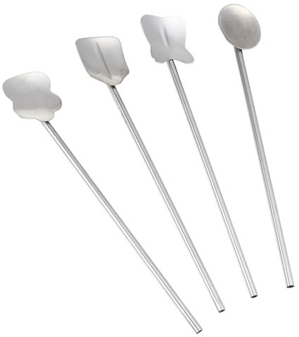 BRIGHTFUFU 4 Pezzi cucchiaio di paglia lavastoviglie cannucce di cucchiaio pulitore di paglia misurini supoon cucchiaio mescolare cucchiaio cannucce per colino da caffè Acciaio inossidabile