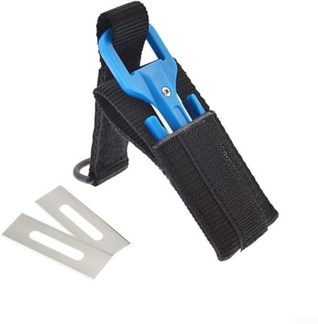Scuba Diving Line Cutter Underwater Blade Secant Equipment with 420J2 Stainless Steel Blade, High Strength Nylon Handle, 2 Spare Blades for BCD Waistband(Blue)