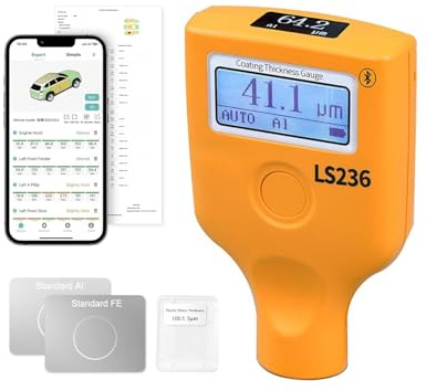 Coating Thickness Gauge, WapoRich Car Paint Thickness Checker Meter Paint Depth Tester with APP, Fe/Al/Non-metal Automatic ID, 0.0–3500μm Range, for Steel, Aluminium, Used Car Buyer
