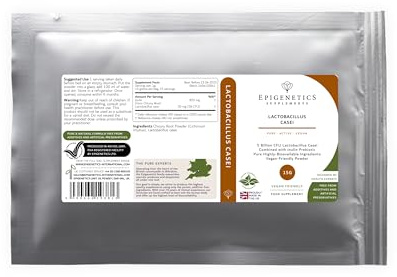 Lactobacillus Casei 15g | 5 Billion CFU Probiotic + Chicory Root Prebiotic (Inulin) | Vegan Friendly Powder UK Made | 1g Daily (15 Servings)