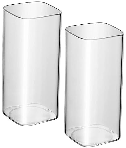 BESTYASH Set 2 Bicchieri Quadrati in Vetro Trasparente 350ml Per Acqua, Succhi e Cocktail, Bicchieri Riutilizzabili Per Casa e Bar, Design Giapponese Presa Confortevole