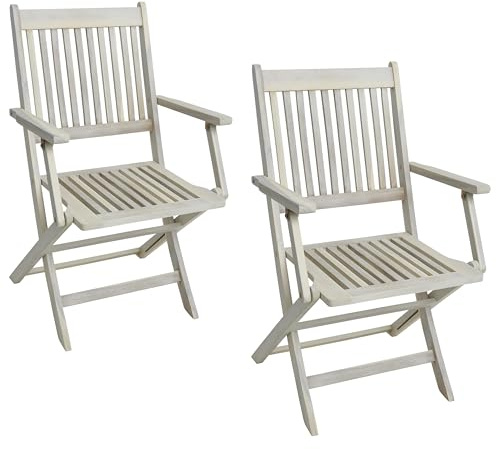 ESTEXO Gartenstühle Holzstühle Klappstühle 2er Set Akazienholz Stuhlset mit Armlehne Balkonstühle Terrasse Holz Akazie Weiß