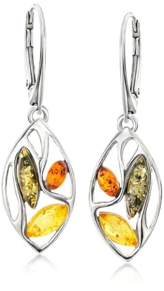 Ross-Simons Multicolored Amber Leaf Drop Earrings in Sterling Silver