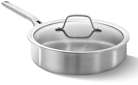 Calphalon Brushed 3-Ply Stainless Steel Cookware Set w/Turbo Heat Tech 3Qt Sauté Pan with Lid, Induction, Oven Safe 450F, Brushed Stainless Silver