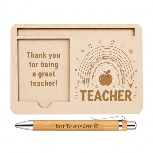 RUQVKWLA Thank You Gifts for Women, Wooden Sticky Note Holder with Memo Paper and Pen - Thank you for being a great teacher, Practical Thank You Teacher Gifts, Suitable for Family, Friends, Educators