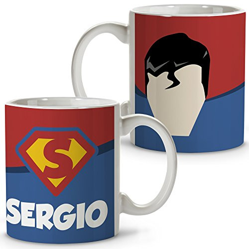LolaPix Taza Superhéroes Personalizada con Nombre. Regalo Friki. Varios Diseños y Colores Interior. Super Man.Taza cerámica 330ml