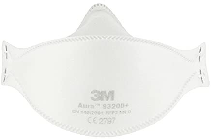 3M Aura 9320D+ FFP2 - Mascarilla de protección respiratoria desechable con partículas FFP2, sin válvula, 5 unidades/caja