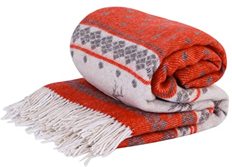 LYHome Merino Wool Blanket, Warm & Soft Throw for Bed & Sofa, 140x200 cm | 80% Merino, 20% Nylon OEKO-TEX. Winter & Summer Blankets, Indoor & Outdoor - Couch, Camping, Car, All-Season | Red, Raindeers