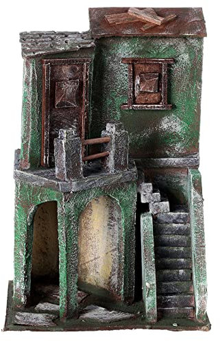 Holyart Caseggiato con Balcone Scala e Piccola stalla di 30x20x15 cm presepe 10 cm