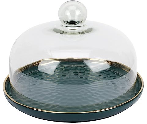 Operitacx Glas-Kuchenständer mit Abdeckung, rund, klar, Glocke, Kuppel, Torten-Display mit Keramik-Serviertablett, Glas-Kuchenform, Abdeckhaube für Dessert, 25,4 cm