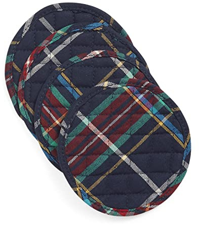 Vera Bradley Women's Cotton Coasters Set of 4, Tartan Plaid - Recycled Cotton, One Size