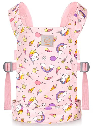 GAGAKU Baby Doll Carrier for Kids, Stuffed Animal Carrier Reborn Baby Dolls Carrier with Adjustable Straps, Baby Doll Accessories - Pink (Stars)