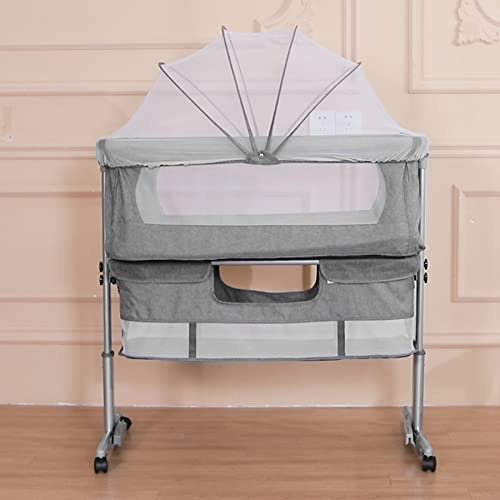 Cuna de Viaje para Cama de Matrimonio, Altura Ajustable, Pared Lateral Plegable, Ruedas de Transporte, con Accesorios, sábana de algodón, para recién Nacido, 0-9 kg, hasta 6 Meses(93*57*71-88cm)