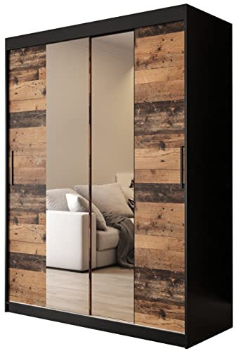 KRYSPOL Schiebetürenschrank Old Style T1 150 cm Kleiderschrank mit Spiegel Einlegeboden Schlafzimmer- Wohnzimmerschrank Schiebetüren Modern Design (Schubladen: 0)