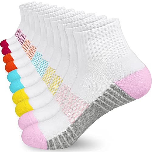 KOOOGEAR Womens Running Socks 5 Pairs, Cushioned Anti Blister Ankle Trainer Socks for Ladies UK 4-7, Moisture Wicking Breathable Cotton Athletic Socks for Walking, Cycling, Tennis, Gym & Sports