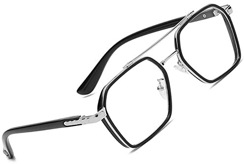 Brille Blaulichtfilter Vintage Retro Blaulichtfilter Brille Ohne Stärke für PC Handy und Fernseher Gaming Blaufilter mit Brillenetui Schwarzes Silber