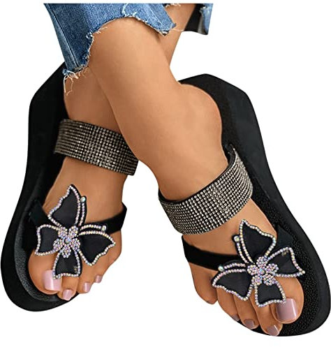 Sandales et Nu-Pieds Femme Sandales Dame Sandales Fines Sexy Nu-Pieds Chaussons Bijoux Strass Sandales D'extérieur Papillon Respirantes Légères Casual Vacances Chaussure