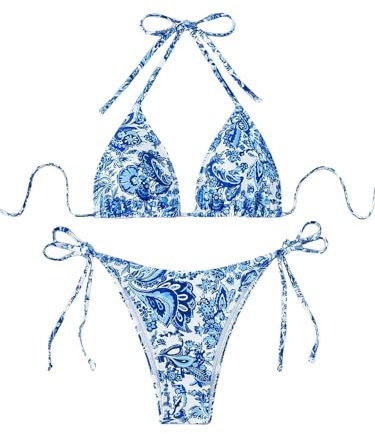 BYFINECANY Maillot de bain pour femme Imprimé floral Dos nu Paisley Été Maillot de bain Bikinis, Multicolore, Taille S