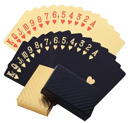 MageJoy 2 Decks Black Gold Poker Cards - HD Spielkarten 54 Blatt, Spielkarten Poker Plastik - Wasserfestes Kartenspiel
