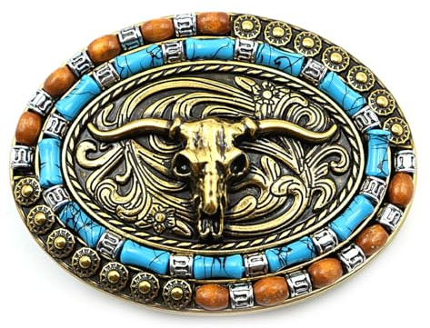 Namvo Western Belt Buckle Cow Head Belt Buckle Vintage Men's Belt Buckle for Replacement and Decorating
