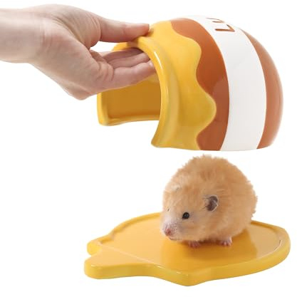 Tafit Cooling Honey-Shaped Ceramic Hamster Hideout, Small Pet Cooling Habitat for Syrian & Dwarf Hamsters, Gerbils, Mice & Rats