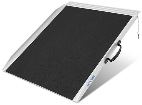 LIEKUMM 91 x 73 cm Rollstuhlrampe, 300 kg Kapazität Aluminium Rampe für Rollstuhl, Schwellenrampe für Zuhause, Stufen, Tragbar Auffahrrampe für Elektro-Rollstuhl, Scooter, Kinderwagen, Warenwagen