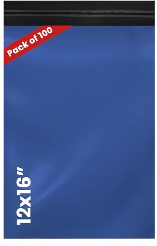 LIVERPOOL ENTERPRISES LTD 100 Pcs Blue Parcel Bags – Tamper-Proof Self-Seal Mailing & Postage Bag for Shipping, Packaging & Delivery - Size 12x16 Inches
