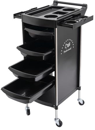 Bedienungswagen Friseur, Friseurwagen mit 4 Schubladen und Rollen, Arbeitswagen Friseur Friseurrollwagen für Stylist Friseur Haarstyling SPA (Schwarz)