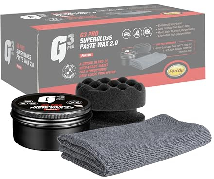 G3 Pro SuperGloss Paste Wax 2.0 – High Gloss Car Wax with Carnauba | Up to 6 Months Protection | Easy Application & Buffing | Includes Applicator Pad & Microfibre Cloth (7266)