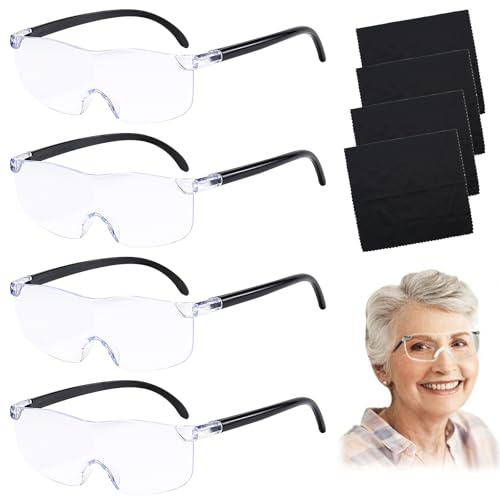 Set di 4 Occhiali Ingrandimento 300% 500% 800% 1000% Lente di Ingrandimento per Lettura Occhiali con Lente di Ingrandimento Anti Luce Blu per Lettura Cucito Artigianato Ricamo Riparazione