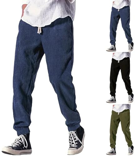 Pantaloni Giapponesi Uomo, Kirakuco Pantaloni Giapponesi Velluto Uomo, Larghi Invernali Con Tasca Bodybuilding A Coste Eleganti Con Coulisse Jogging Streetwear Baggy Elastica Pantalonis Blu, M