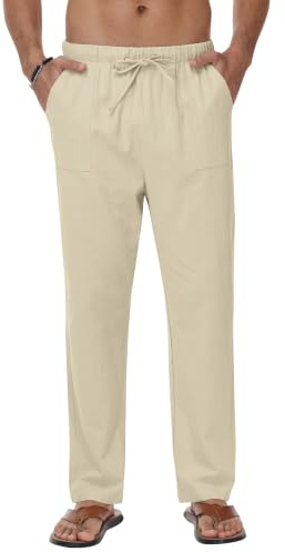 YAOBAOLE Pantalon Lin Homme Taille Elastique Pantalon Léger Été Pantalons Fluide Homme Casual