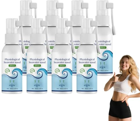 Fysiologisk havsvattennässpray – nässpray för vuxna och barn – mild saltlösning näsdimma, fuktighetsbevarande dimma för daglig näsvård, 30 ml saltlösning med fin dimma, medicinsk (8 lådor)