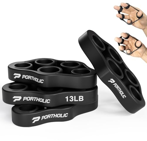 PORTHOLIC Lot de 4 Renforceurs de Prise Main, Élastiques Résistance Main avec Étire-Doigts, Exercice de Force Main et Avant-bras pour Arthrite