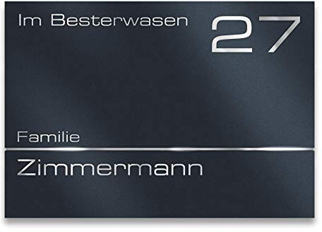 Metzler Namensschild Zimmermann Edelstahl in Anthrazit (RAL 7016) - Wetterfest & Massiv - Rostfrei & UV-Beständig - Individuelle Beschriftung - Größe: 16 x 11 cm