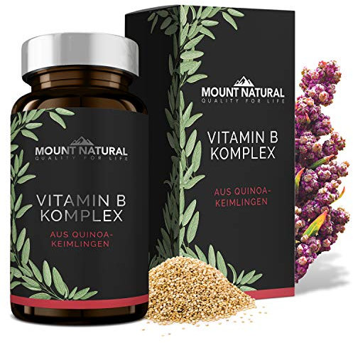 100% Natürlicher Vitamin B Komplex aus Quinoa-Keimlingen mit allen 8 B-Vitaminen (B1, B2, B3, B5, B6, B7, B9, B12) - kba-Qualität, 60 vegane Kapseln à 500 mg