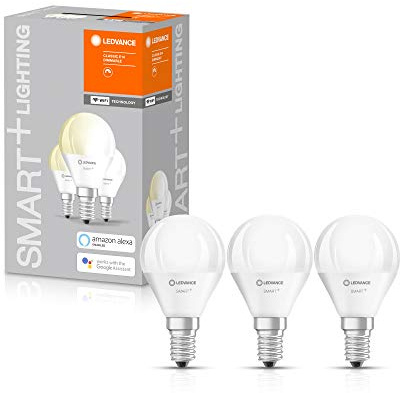 Ledvance Smarte LED-Lampe mit WiFi Technologie, Sockel E14, Dimmbar, Warmweiß (2700 K), ersetzt Glühlampen mit 40 W, SMART+ WiFi Mini Bulb Dimmable, 3er-Pack