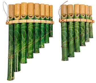 Bamboo Pan Flute - Green with 8 Pipes of Different Notes - Handmade Musical Instrument- 20 x 12 cm