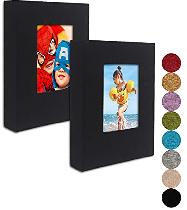 GPIRAL 4x6 Black Linen Photo Album with Clear Pages, Front Window for Personalization, 2 Pack