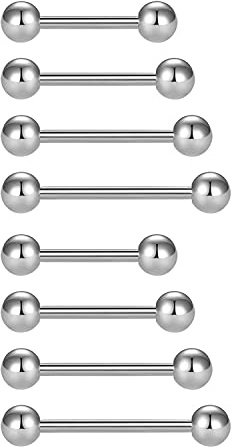 FECTAS 8pcs Lengua pezón Barras 14g Acero Inoxidable 12/14/16/18mm Barbell Piercing