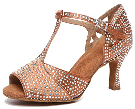 JUODVMP Scarpe da Ballo da Sala da Donna con Cinturino a T Scarpe da Ballo Latino con Strass Scarpe da Ballo per Feste 6,5 cm Tacco Alto Model YCL548,34EU