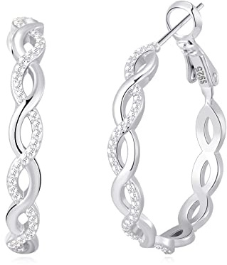 Senteria 925 Sterling Silver Earrings Hoops for Women Lightweight Twisted Hoop Earrings With Cubic Zirconia Hypoallergenic Hoops Earrings (30MM)